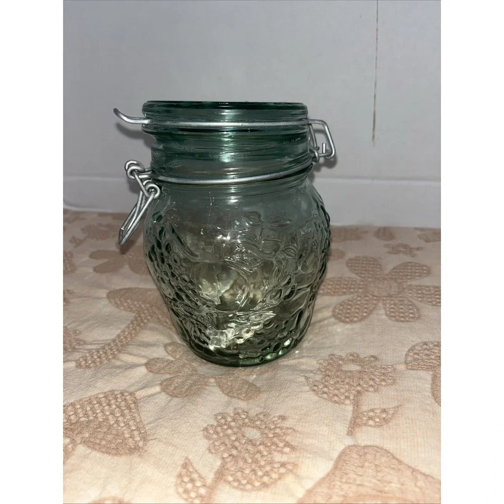 VTG‎ Libbey Light Green Glass Canister Jar Hinged With Seal